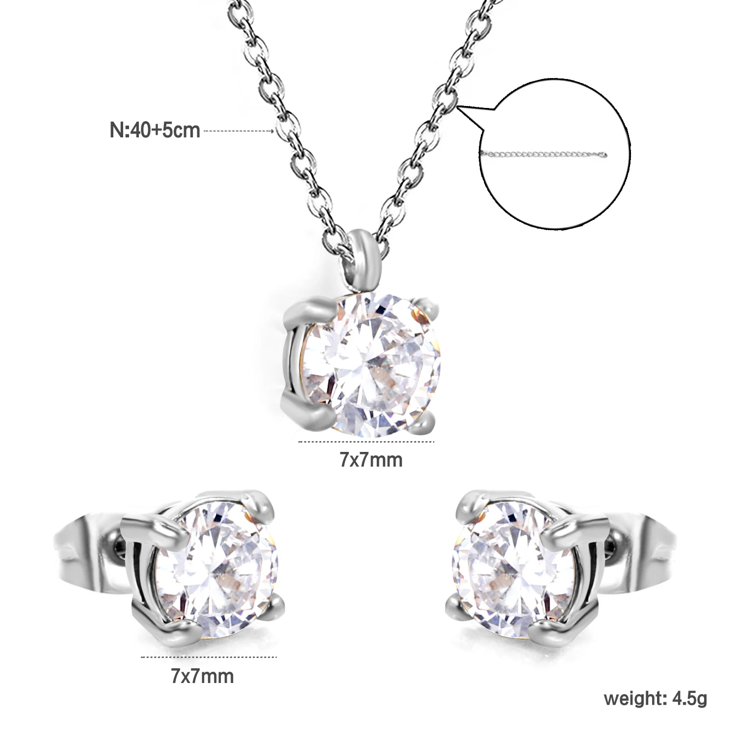 Women's Silver Color Cubic Zirconia Pendants Earring Jewelry Set
