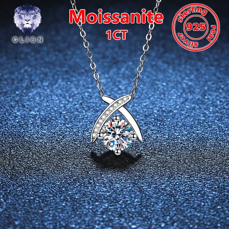 CLION Moissanite Women's Necklace 1CT 6.5MM D/VVS  925 Sterling Silver with Certificate