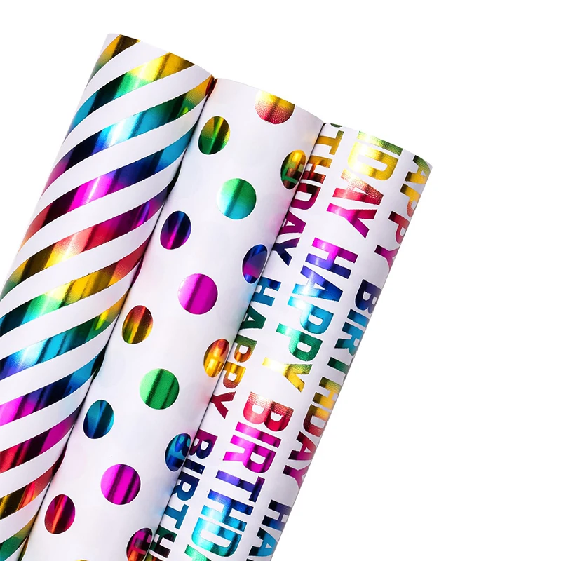 

1 рулон подарочной упаковочной бумаги для дня рождения, 17 дюймов x 120 дюймов, красочный дизайн с фольгой для вечеринок, праздников, торжеств