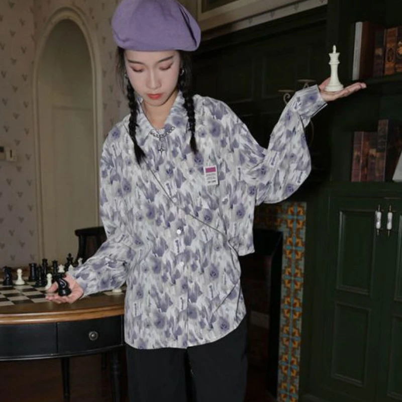 

Рубашка женская, весенняя, ретро, модный дизайн, Ulzzang, универсальная, простая, свободная, в стиле хип-хоп, уличная, женская красочная блузка с длинными рукавами