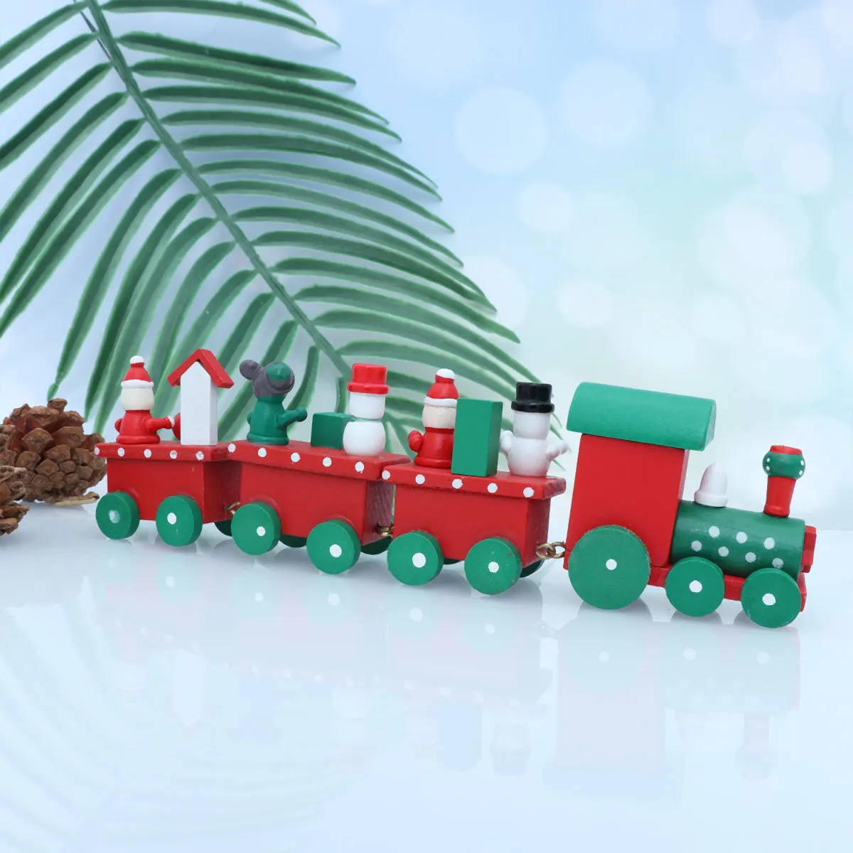 

Creative Four-Part Wooden Train Decorative Christmas Ornament Handcrafted Painted Design for Indoor Holiday Decor Kids Gift Idea