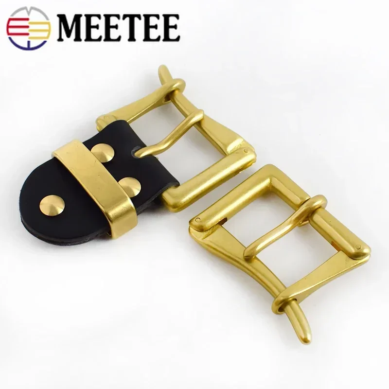 Meetee 1Pc 40mm Copper Belt Buckle Men\'s waistband Pin Buckles Connection Leather Loop Clasp Head Brass Band Ring Hook Accessory