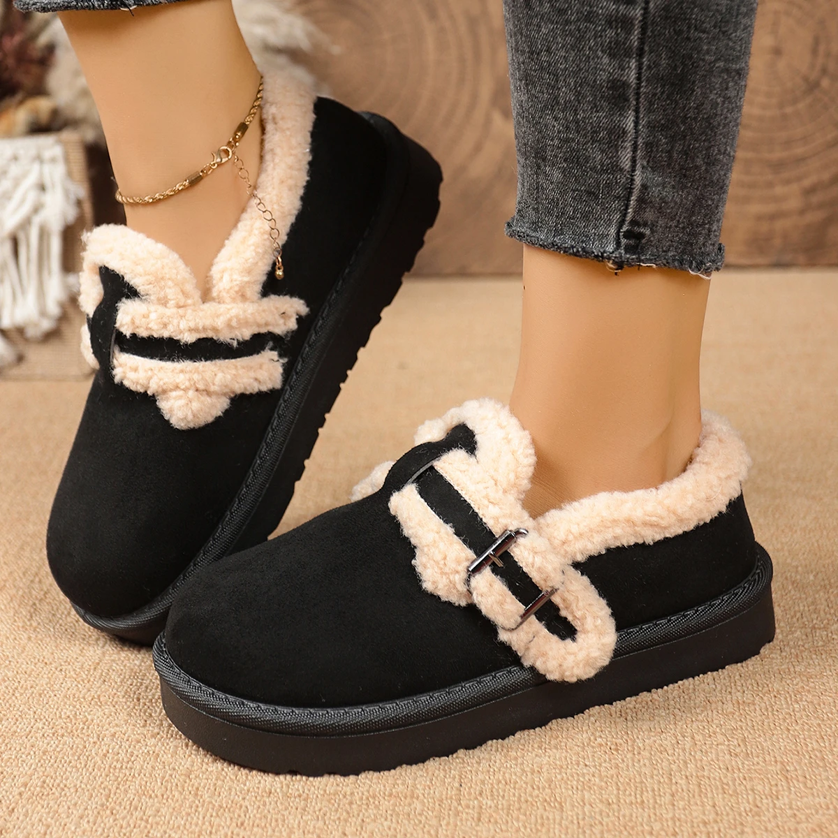 

Women Retro Snow Boots New Slip-On Roman Rubber Plush Thick Heel Shoes Women Baotou Comfortable Ankle Boots Zapatos De Mujer