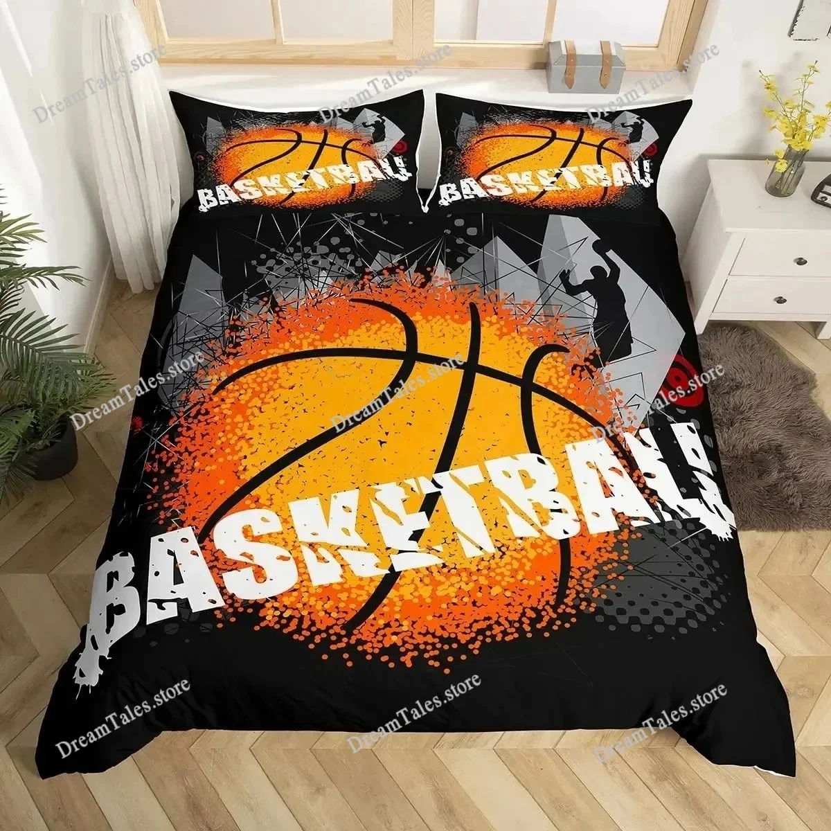 Boys Basketball Bedding Set Sports Theme 3D Ball Duvet Cover Full King for Teen Men Microfiber Competitive Game Comforter Cover