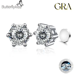 Butterflykiss Portuguese Cutting Moissanite Magnetic Earrings For Women Men Top Quality 100% 925 Sterling Silver Wedding Jewelry