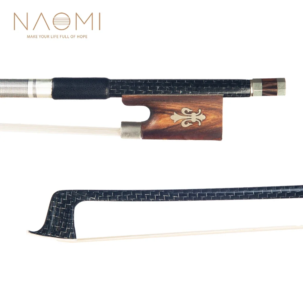 

Naomi Master Carbon Fiber violin Bow 4/4 Fiddle Bow Silver Silk Braided Ox Horn Frog Natural Horsehair Durable Use