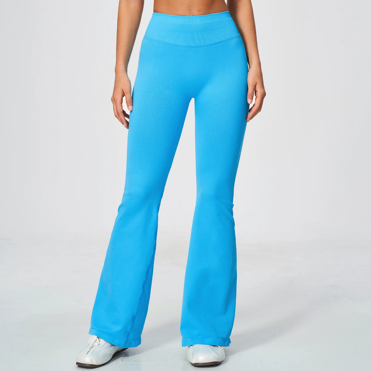 Women Seamless High Waist Wide Flare Leggings Butt Lifting Ribbed Yoga Pants Tummy Control Workout Pant Gym Running Bell Bottoms