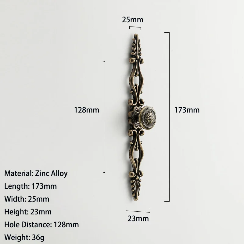 Bronze Strip Handle European Style Carved Retro Zinc Alloy Cabinet Closet Handle Circular Single Hole Drawer Pull Ring