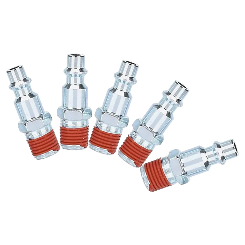 5 Pcs1/4 Inch NPT Male Air Line Fitting Hose Compressor Quick Release Connector Sliver Red Male Air Line Fitting Hoses