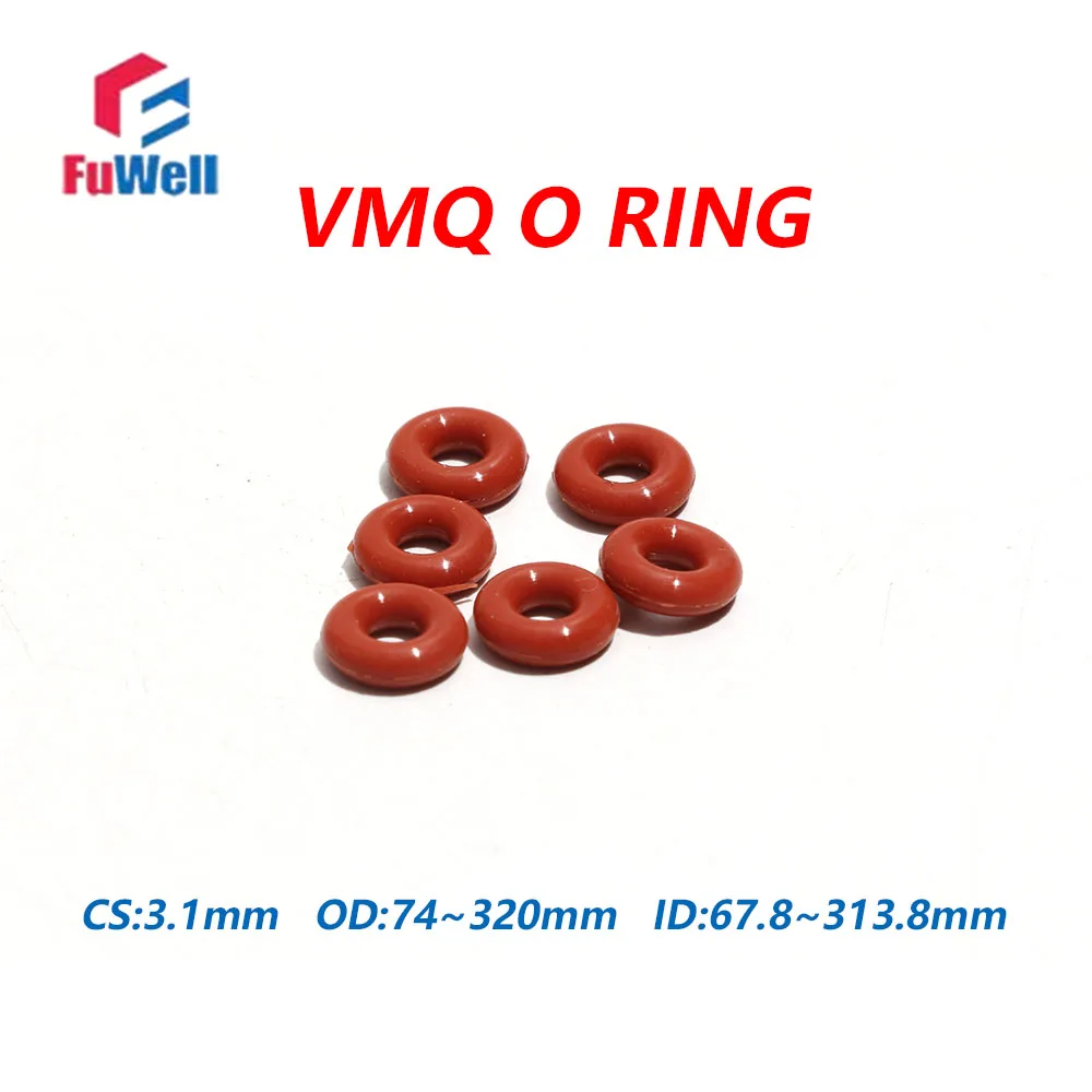 Fuwell 2/5pcs Silicone Red O-Rings CS 3.1mm VMQ Food Grade Sealing Washer Oil Resistant High Temperature Plumbing OD 130mm-320mm