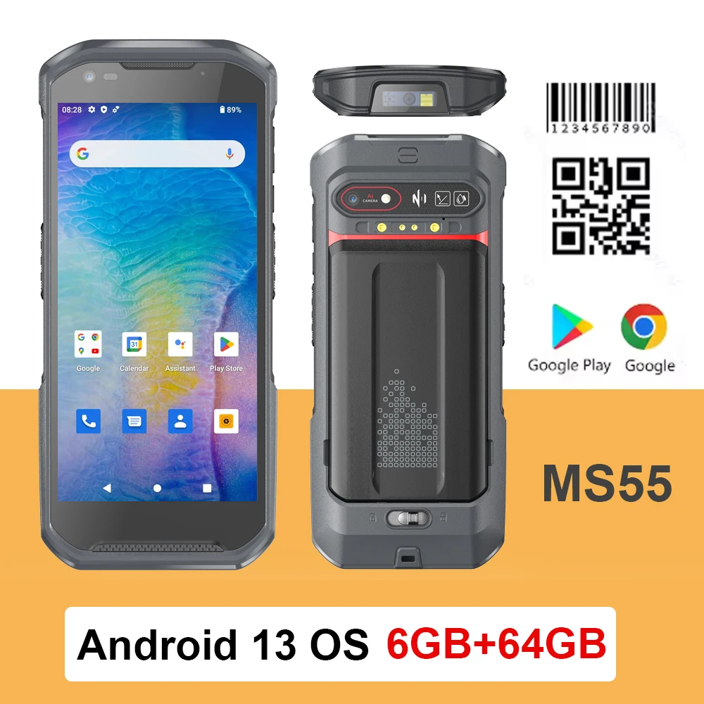 Android 13 PDA Mobile Data Terminal 6G+64GB Rugged Smartphone with NFC 5200mAh Battery 1D/2D Barcode Scanner for Warehouse Manag