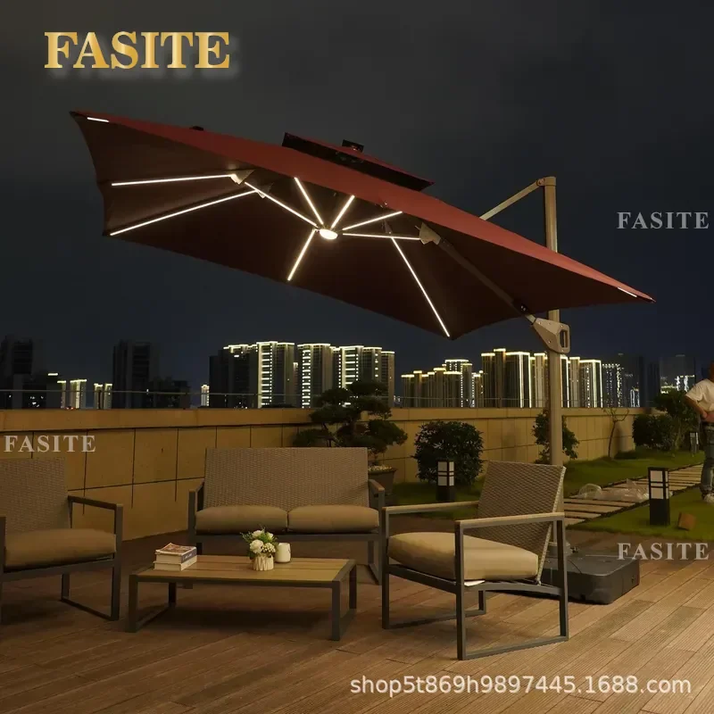 For Square Roman Parasol Outdoor Garden Umbrella with Solar LED Light Sunshade for Balcony Patio Yard Waterproof Windproof