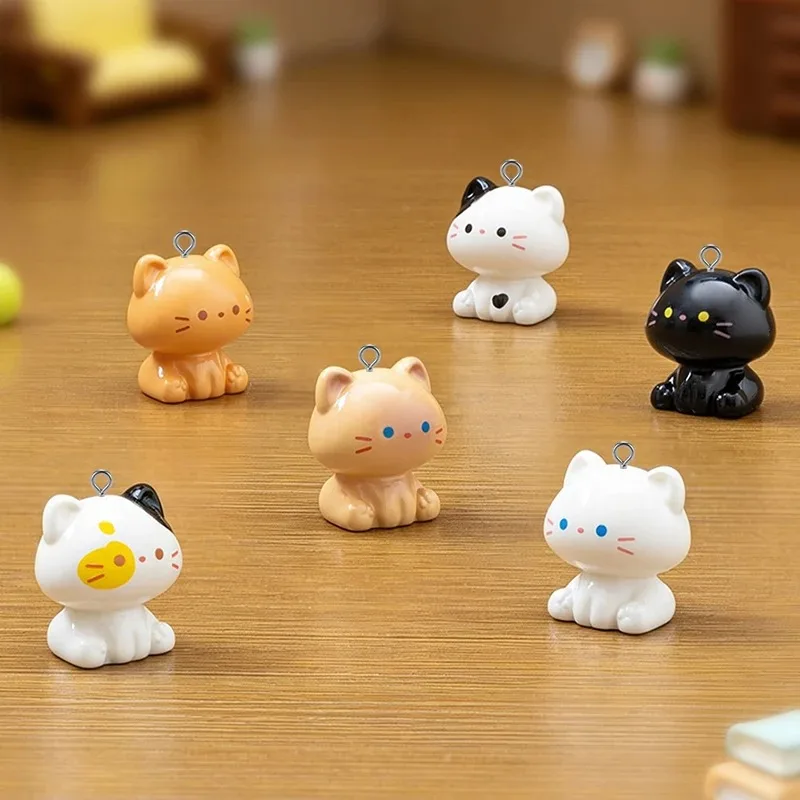 6pcs Black White Small Cat Resin Charms 3D Siamese Cat Kitten Animal Pendants DIY Necklace Keychain Jewelry Making