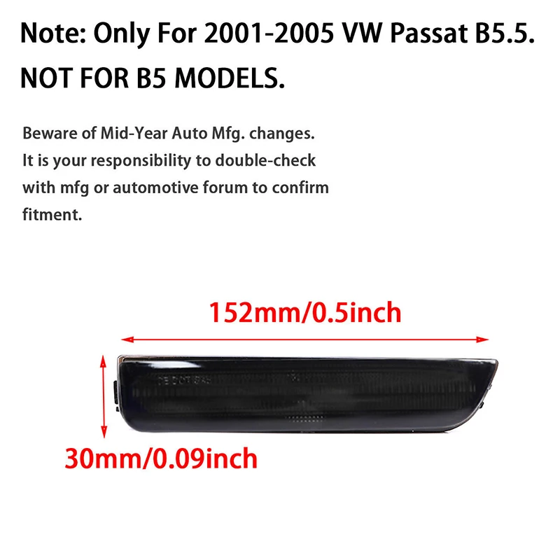 Smoked / Amber / Red Lens Front Rear Bumper Side Marker Light Cover Housings For Volkswagen Passat B5.5 2001-2005 No Bulb/Socket