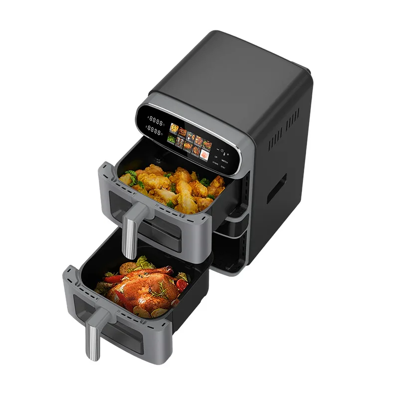 12L multi-functional large-capacity household smart air fryer, double compartment touch screen oven visual air fryer