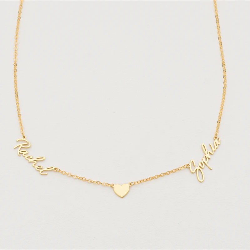 Collar de corazón personalizado con doble nombre para mujer y niña, joyería romántica de acero inoxidable, colgante con cualquier logotipo de