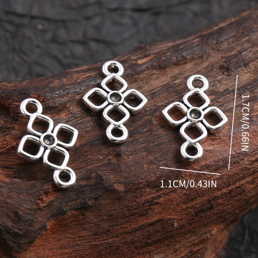 30 Hollow Four-Leaf Patterned Handmade DIY Connecting Pieces, with Symmetrical Geometric Floral Design and Double Hanging Rings, Smooth and Easy to Connect, Suitable for Making Bracelets, Necklaces, Hand Chains, and Bag Charms