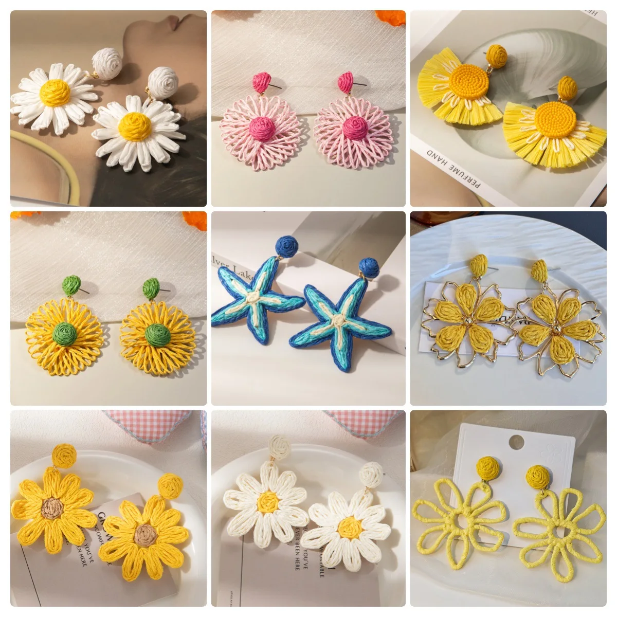Seaside flower earrings, Lafite grass popular, high-end, light luxury, salt sea stars, niche temperament earrings
