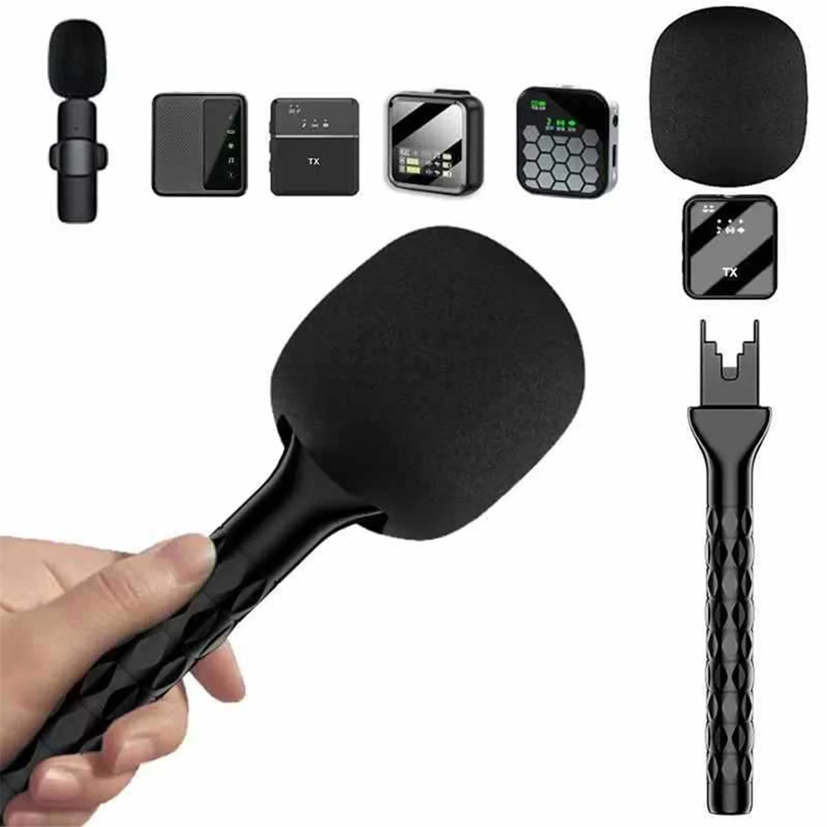 

Handheld Interview Microphone Adapter with Windshield Foam for GO II for Mic 1 2 Wireless Lavalier Microphone