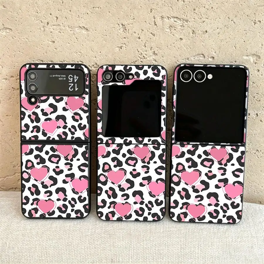 Case for Samsung Galaxy Z Flip 7 6 5 4 3 Flip5 Flip4 Flip7 FE Flip6 Flip3 Back Phone Cover Funda Red Pink Heart Print