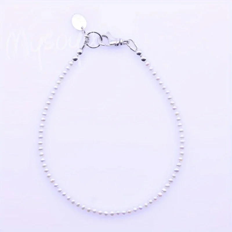 

MYSOYA 3-4mm Natural White Freshwater Pearl Bracelet With Gift Box Birthday Wedding Anniversary Jewelry Gift For Women And Men