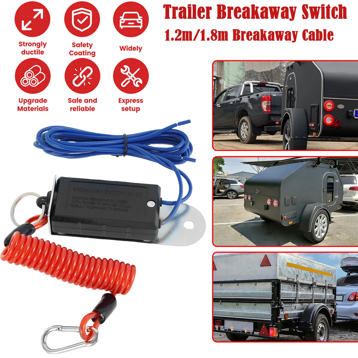 Trailer Breakaway Switch Electric Brake Switch Trailer Breakaway Cable for RV  Towing Caravan Camper Car waterproof