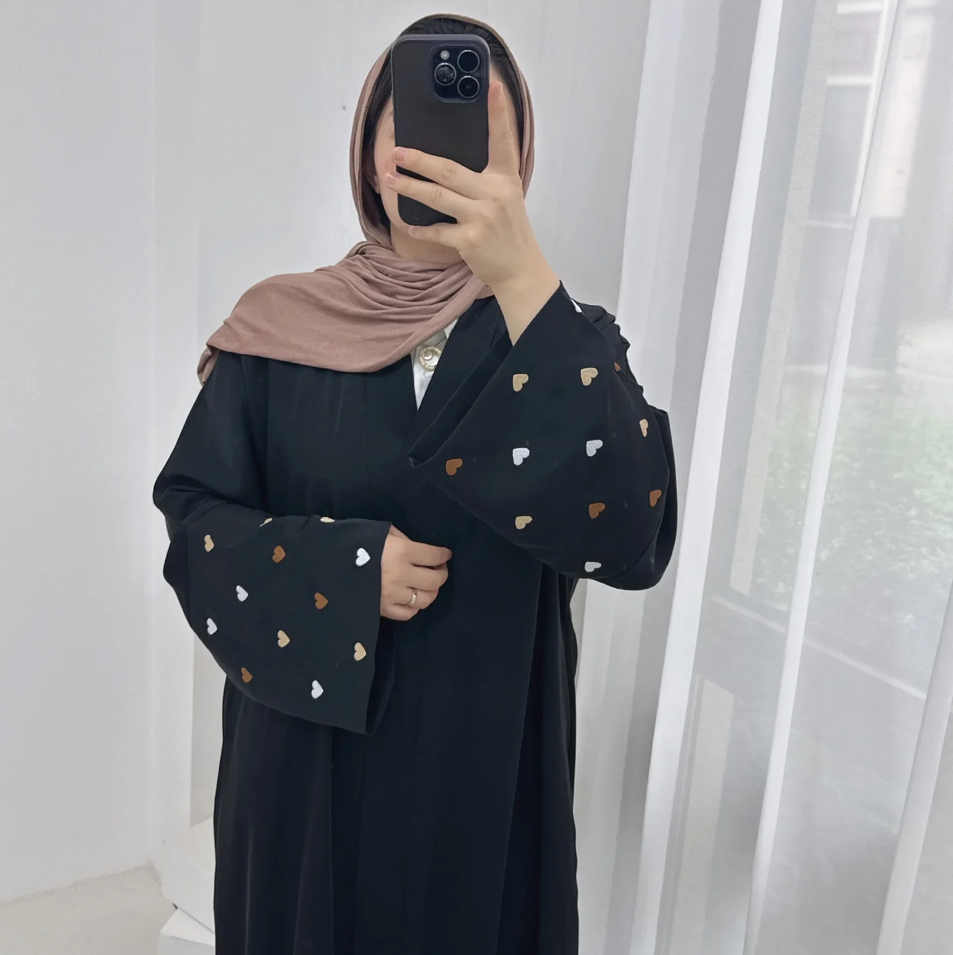 Heart Sleeve Embroidered Abaya Kimono Muslim Hijab Dress Open Abayas for Women Dubai 2024 Luxury Turkey Islamic Clothing Kaftan