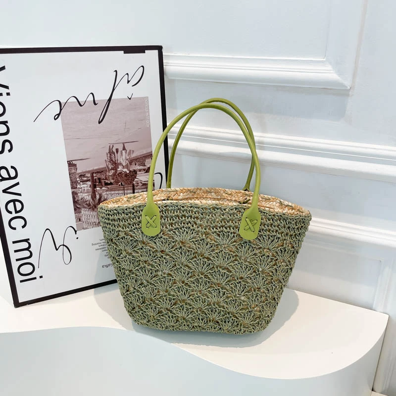 

Straw Solid Colors Zipper Tote Bags Summer New Sweet Women's Bags on Sale 2025 Brand Macaron Color Fashion Women's Handbags