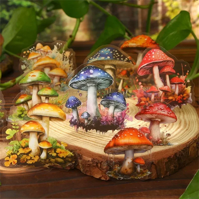 30Pieces PET sticker mushroom bottle Retro mushroom handbook Supplies Background material stickers Scrapbook 136*100mm