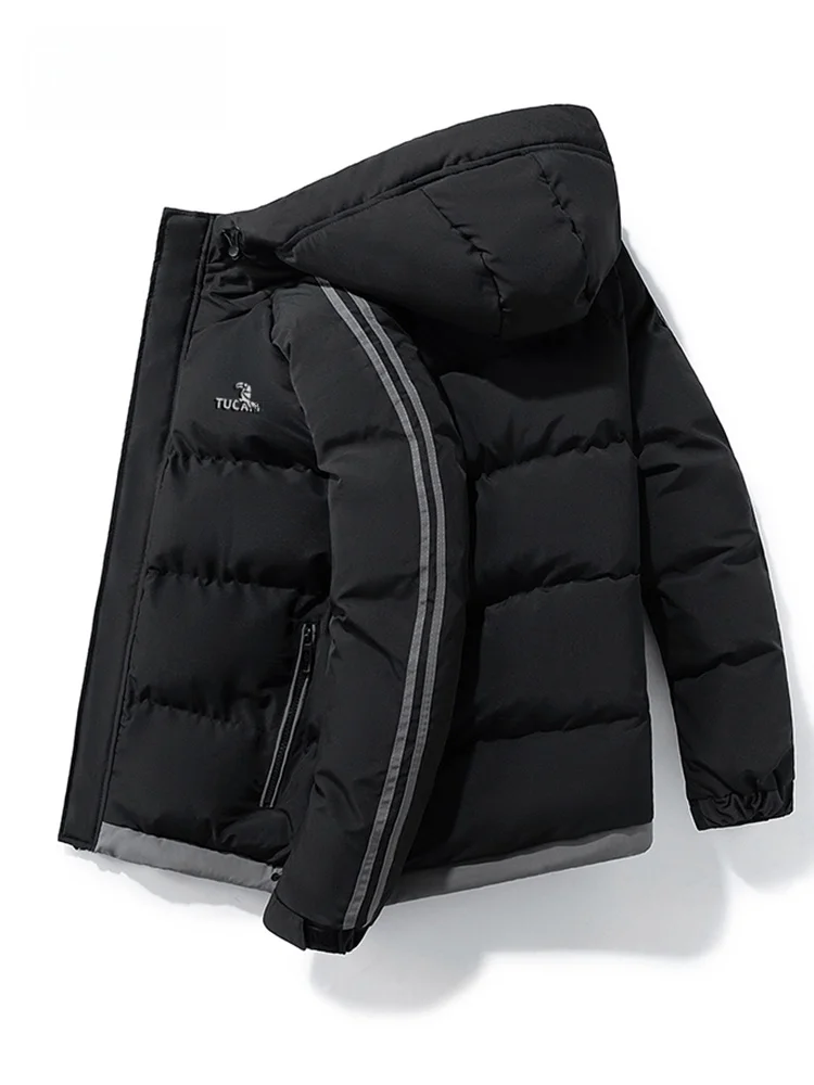 سترة شتوية للرجال من القطن بغطاء للرأس كاجوال دافئة للشباب قابلة للإغلاق وسحاب طويل من ألياف البوليستر الداخلية...