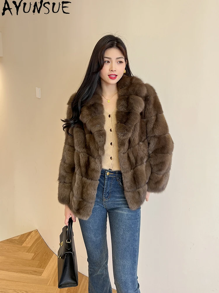 

AYUNSUE Куртки из натурального норкового меха, женская роскошная элегантная меховая куртка, женская одежда высокого качества, новая верхняя одежда 2025 Кофта С Мехом