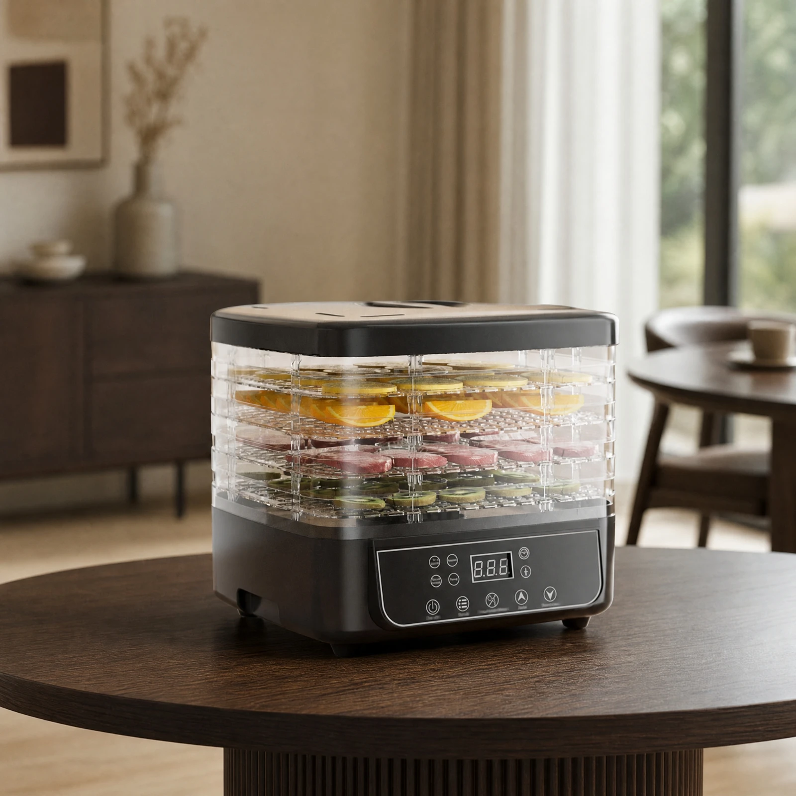 Kitchen Appliance Transparent Shelves Dehydrator with Five Drying Trays Countertop Dehydrator Digital for Home Cooks