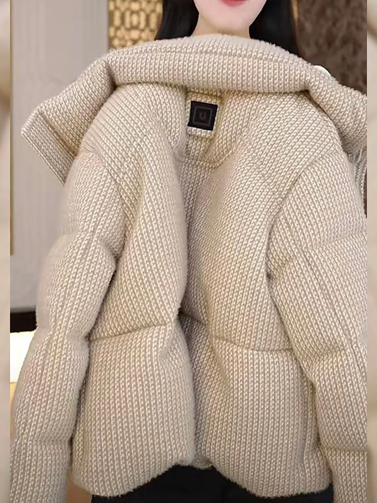 

Winter Thiened Cotton Jaet Women's Casual Stand Collar down Coat Small Size Faionable Bread Sle Zipper Closure Long S...