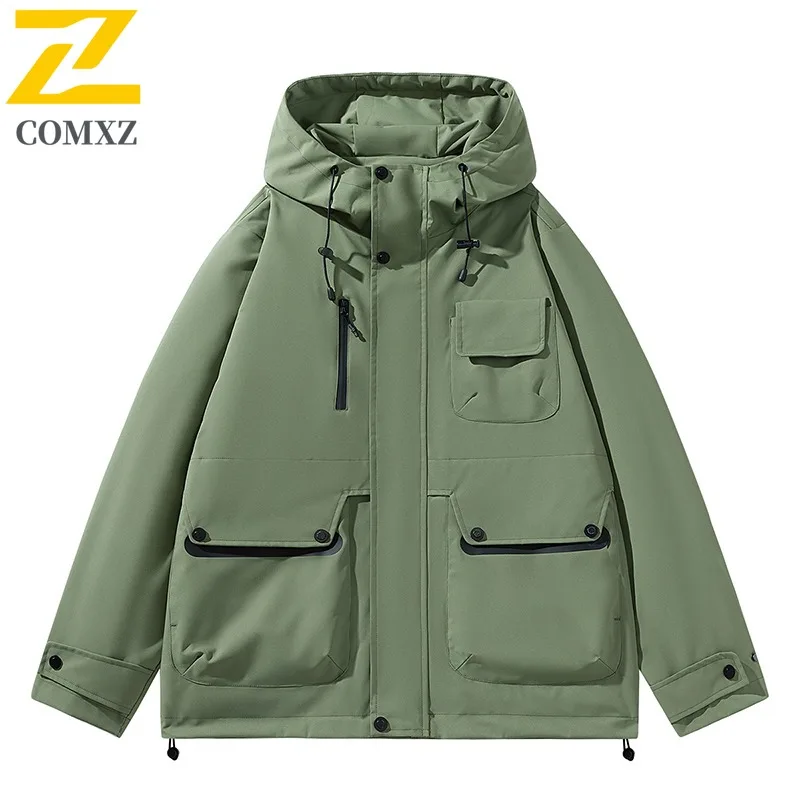 

COMXZ 2025 Men Softshell Jacket Outdoor Hiking Workwear Coat Spring Autumn Fashion Trendy Casual Street Style