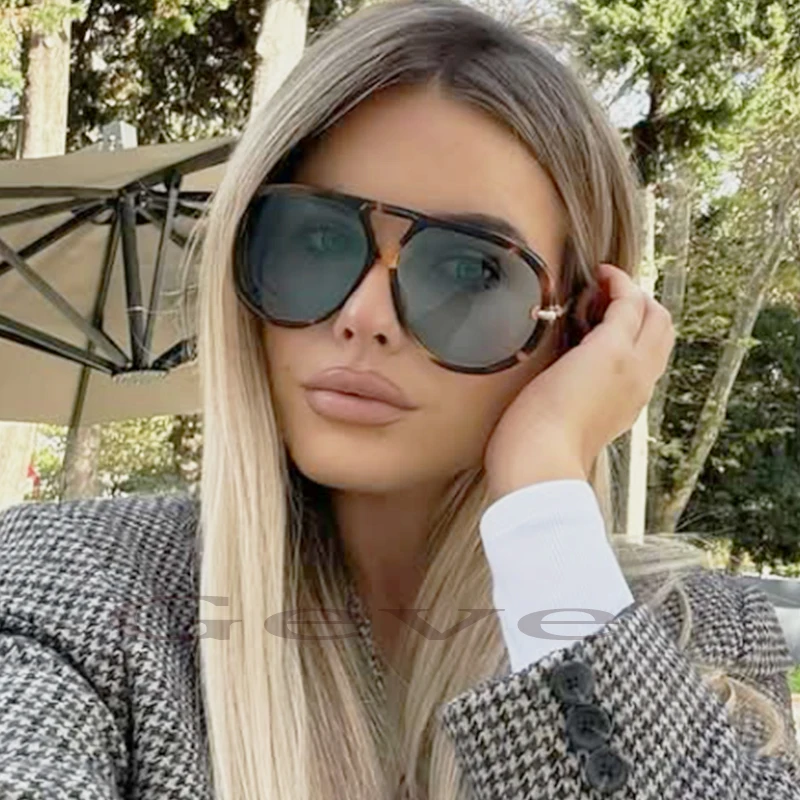 Fashion Pilot Women's Sunglasses New Oversized Punk Brand Designer Sun Glasses Trendy Street Metal Double Bridge Shades Eyewear