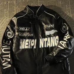 Y2k American Leather Jacket Men'S Autumn Street Pilot Motorcycle Racing Suit Hiphop Trendy Brand Fashion Casual Jacket Coat