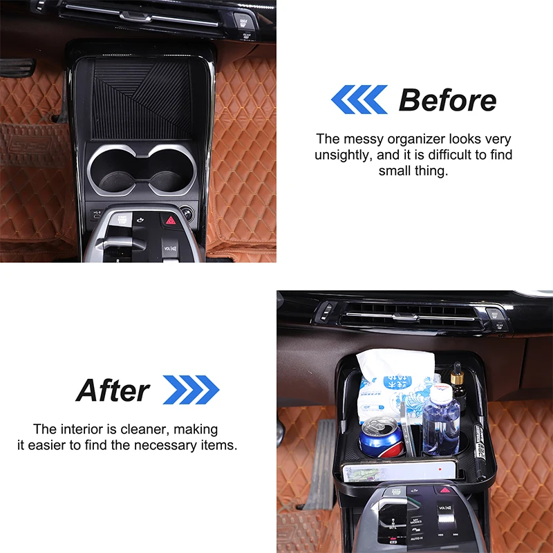 For BMW X1 U11 2023 2024 2025 ABS Black Car Center Console Tea Cup Holder Storage Box Car Organizer Tray Accessories