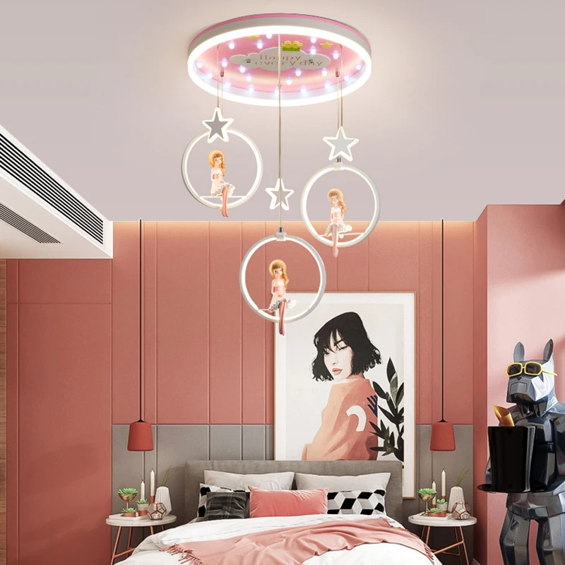 

2025 Pink Princess Modern Chandelier Children's Bedroom Living Room Hallway Pendant Lamp Hanging Home Decoration Interior Light