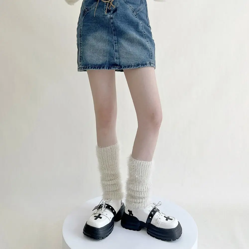 Socks Solid Color Boots Cover Wool Thickened JK Uniform  Women Leg Warmers Knitted Foot Cover Gloves Lolita Arm Sleeves