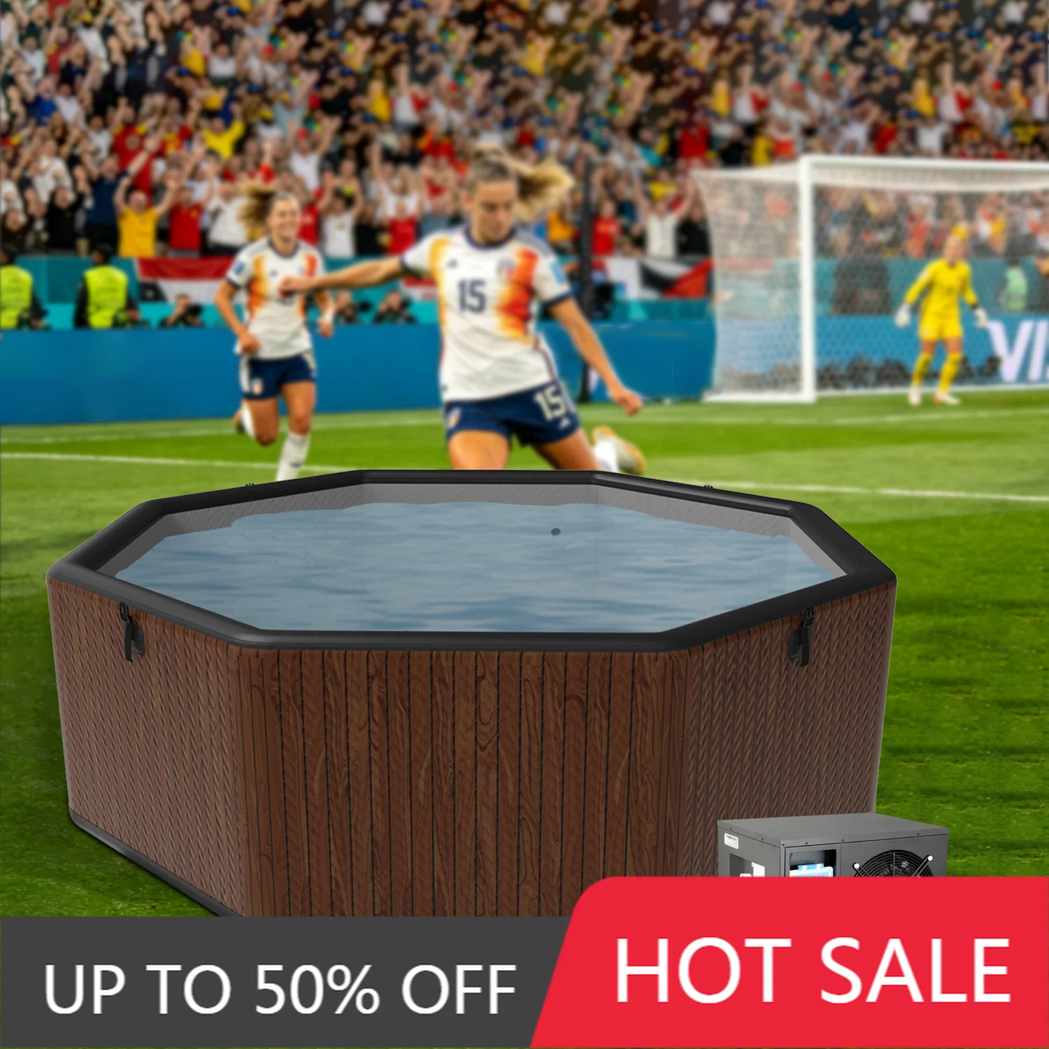 Large Octagonal Inflatable Ice Bath Tub 5‑Layer Fabric Cold Water for Sports Club Physio Recovery