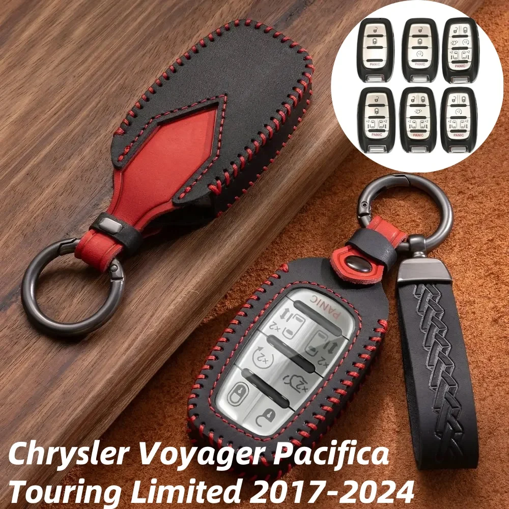 

For Chrysler Voyager Pacifica Touring Limited 2017-2024 Leather Car Remote Key Fobs Cases Car Key Cover Accessories
