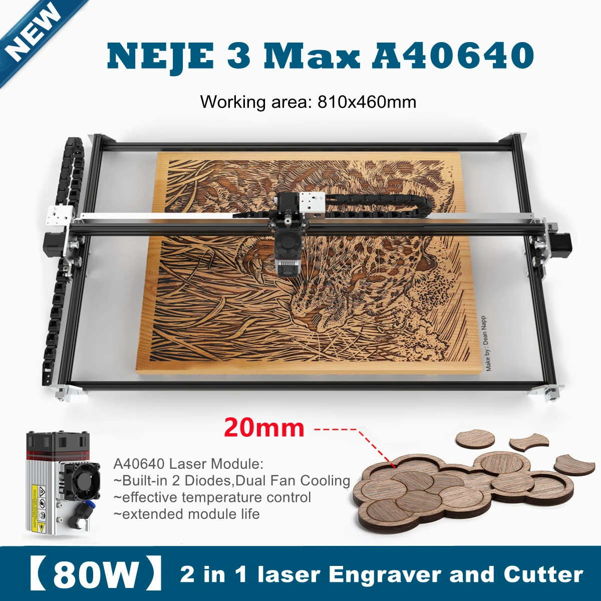 NEJE 3 Max 40W/80W High Precision CNC Laser Engraver 3D Router Printer Wood Cutting Metal Engraving Tool Lightburn