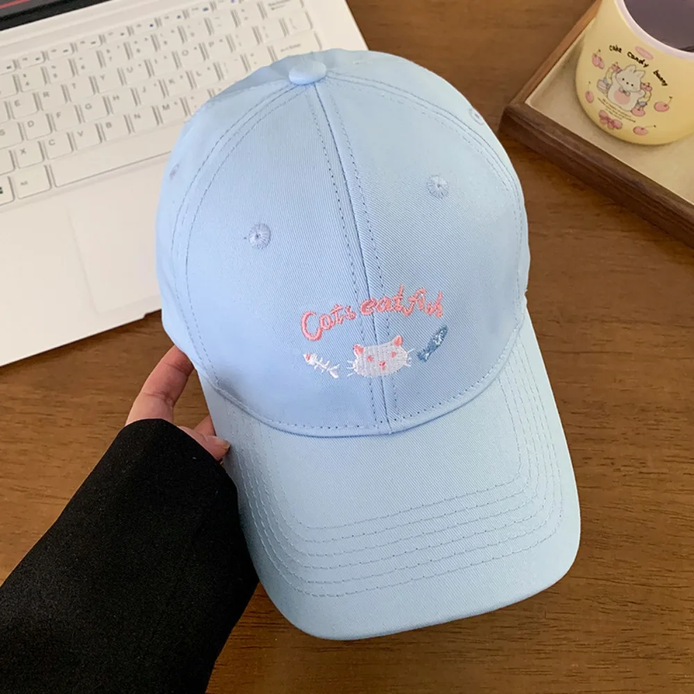 

Simple Embroidery Cat Cartoon Baseball Cap Sunscreen Soft Sunshade Hat Cotton Y2K Peaked Cap Outdoor