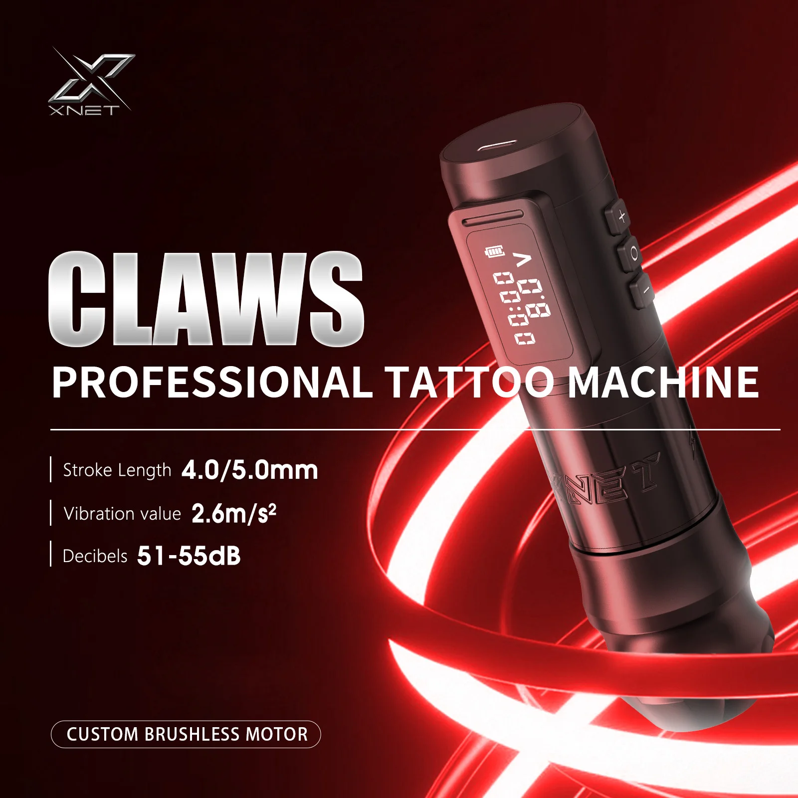 XNET Claws 2025 ماكينة رسم الوشم التجميلي اللاسلكية قلم دوار مع محرك قوي بدون فرش مع شوط إضافي 3.5/4.5/5 مللي متر لفنان الوشم