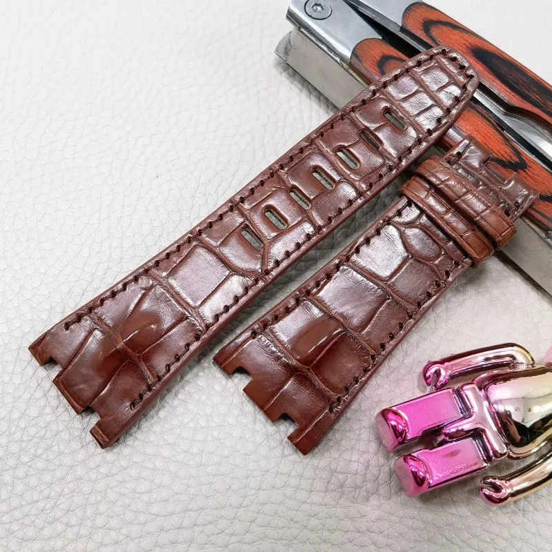 FUYIJIA Top Custom A-udemarsP-iguet Watch Band 23MM 26MM 28MM 30MM Calibrator Crocodile Skin Strap Genuine Alligator Watchbands