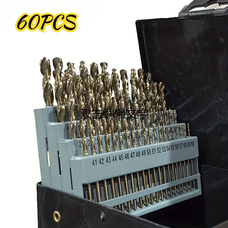 

60pcs Cobalt Drill Bit Set, High Speed Steel, Twist Jobber, for Metal, Cast Iron, Wood, Plastic, 135° Split Point, Sizes 1-60