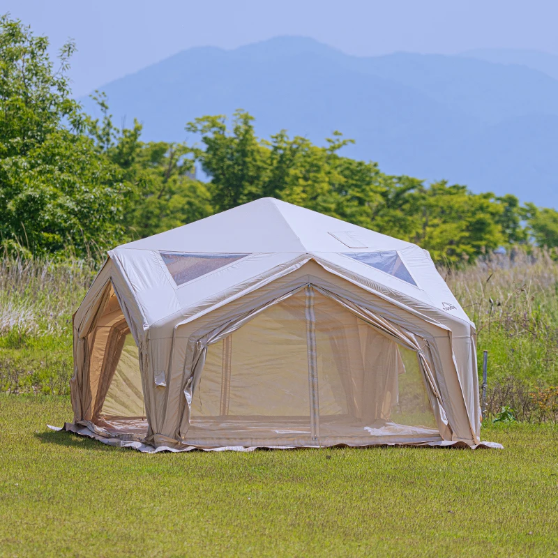 Hub Station Air Tent-Beige Camping Family 3-5 Person Four Season Luxury Outdoor Canvas Unique Portable Inflatable Tent
