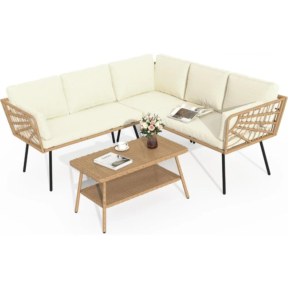 Rattan 4PCS Patio Furniture Set Outdoor Garden Lounge Sofa Beds Free Shipping Porch With Side Table Freight Free Sets Sectional