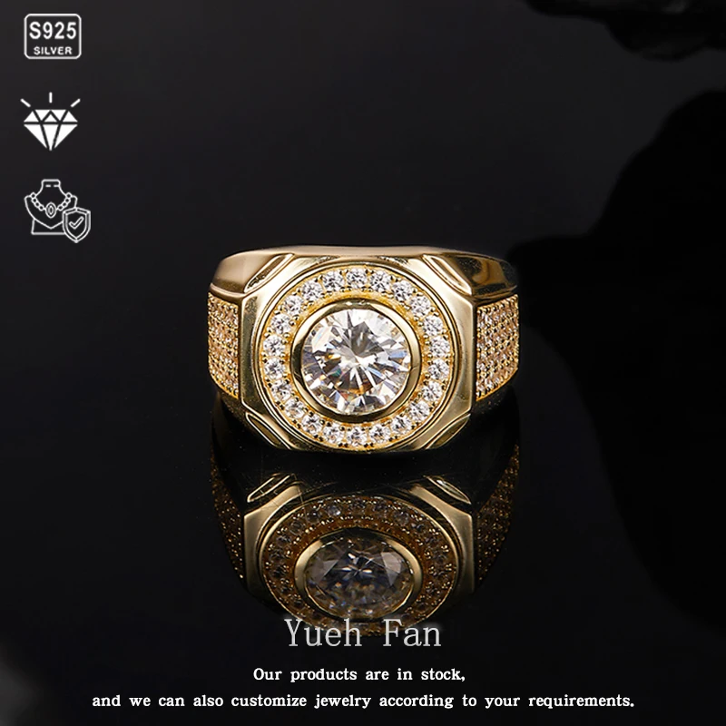 

S925 Silver Main Stone 2 Carat Mosanite Ring GRA Certified D VVS1 Luxury High-end Street Hip Hop Ring Christmas Banquet Party