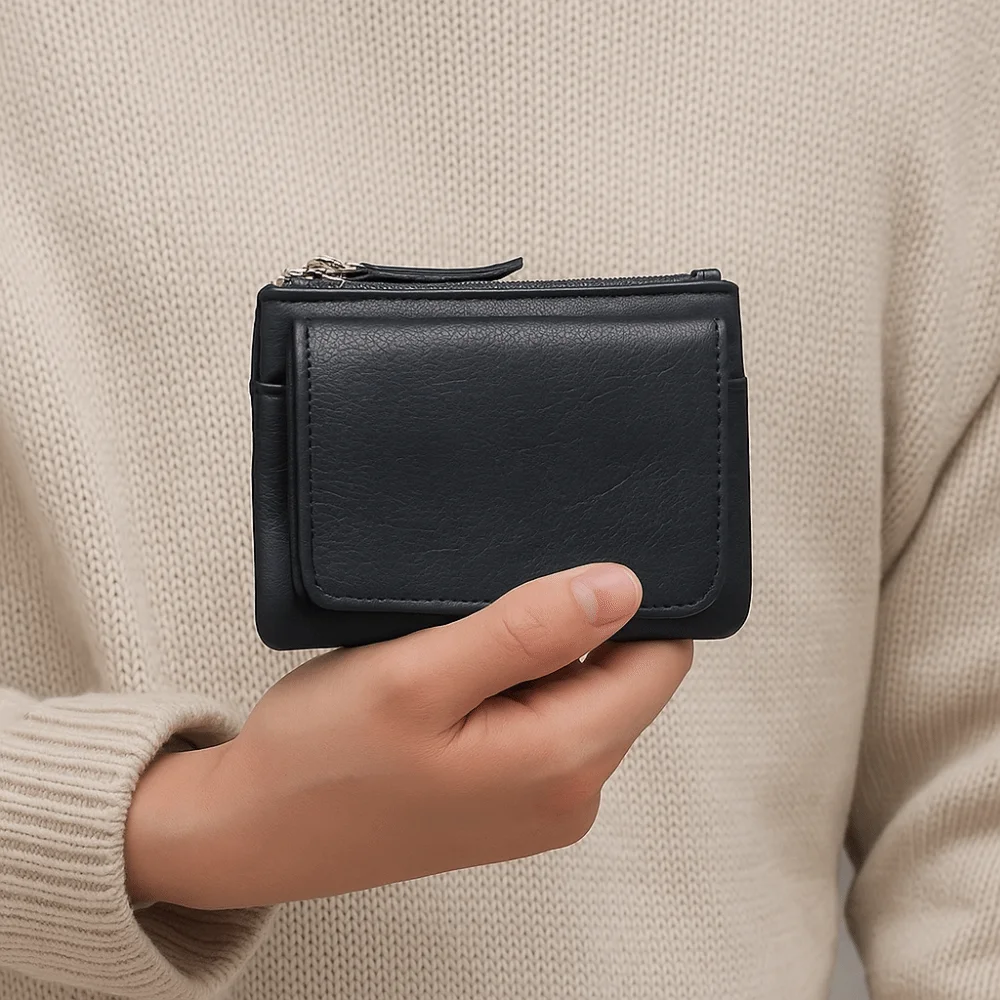 Portable Solid Color Real Leather Coin Purse Small Multi Card Slot Short Wallet Multi-functional Minimalist Card Holder Male